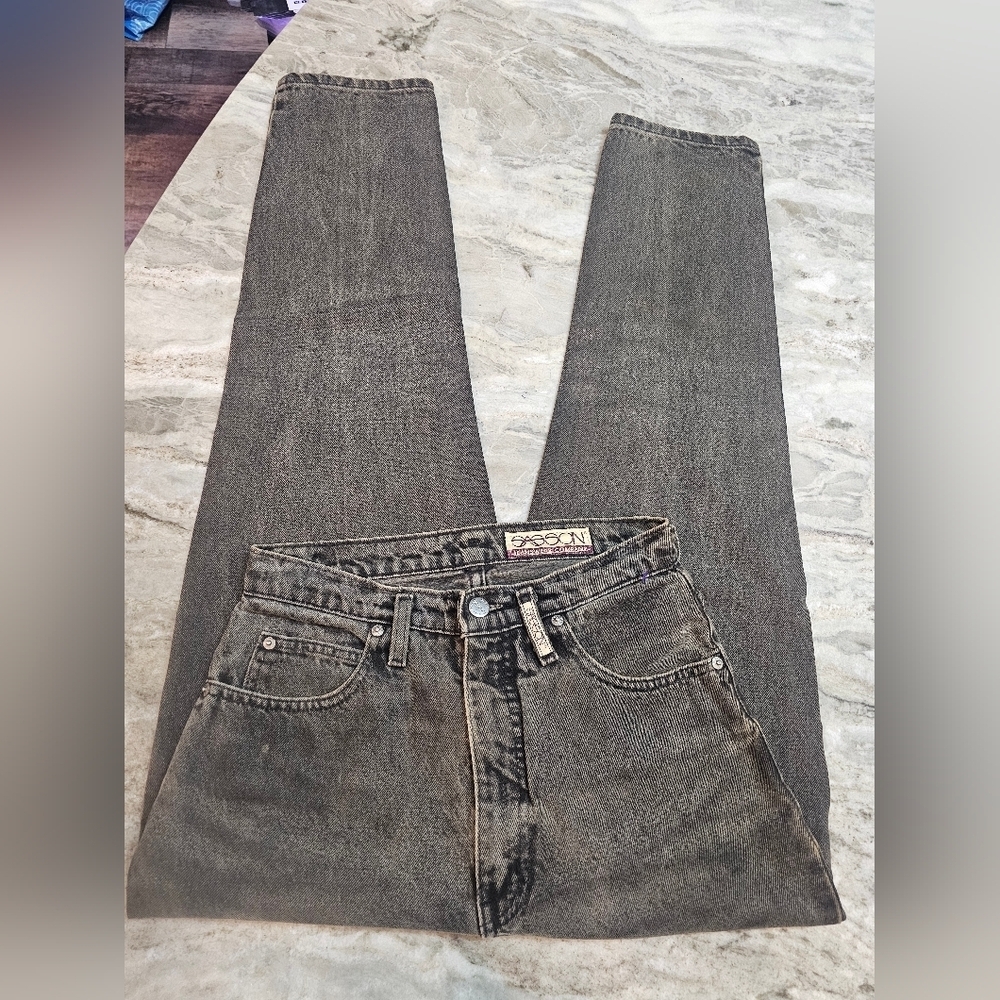 Vintage Sasson High Rise Black Acid Wash Jeans 80s 90s Straight Leg Sz 28x29